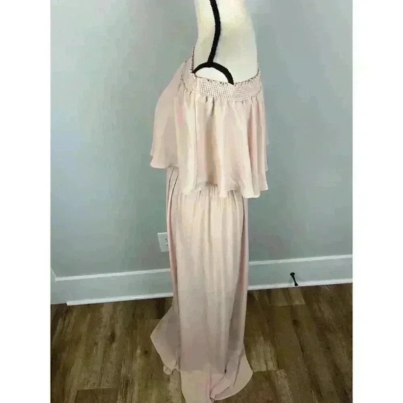 Show Me Your MuMu Hacienda Maxi Dress Off Shoulder Nude Chiffon Lined Size L - Picture 11 of 16